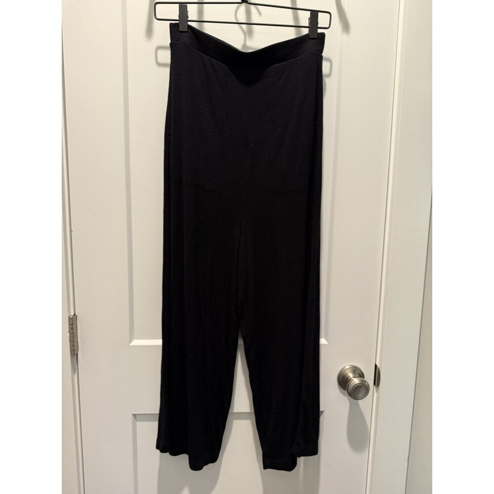 Free People Beach Pants Women's Small Black Cropped Pull On Ribbed Wide-Leg Knit